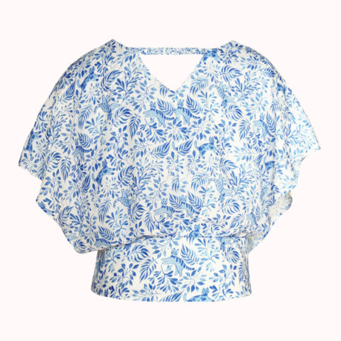 BLUE PAISLEY KITTEN BUTTERFLY SLEEVE TOP